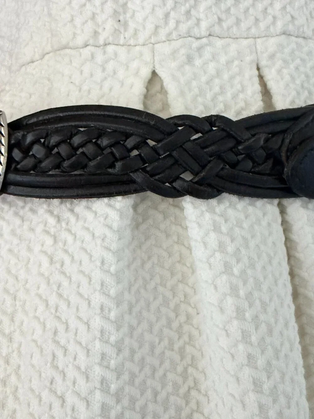 Vintage boho silver medallions genuine leather woven belt Sz S edelweiss